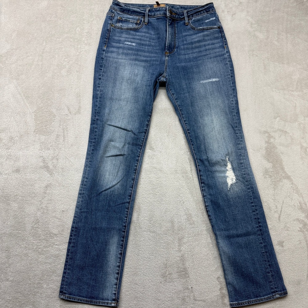 Driftwood Jeans Women's 29 Audrey High Rise Blue Distressed Straight Leg Denim